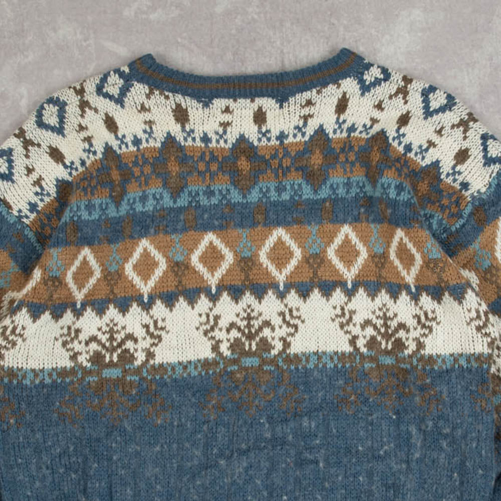 MEN'S VINTAGE 1990S PATTERNED KNITTED JUMPER - LARGE