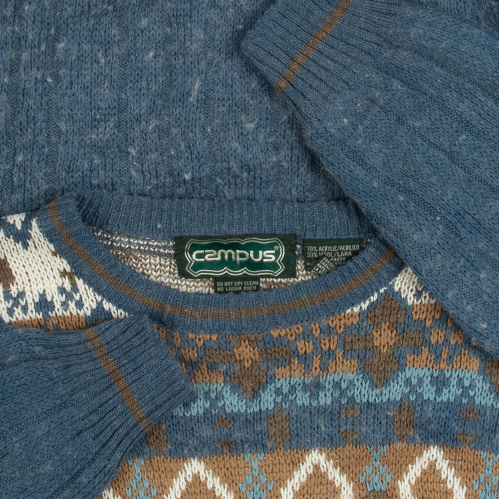 MEN'S VINTAGE 1990S PATTERNED KNITTED JUMPER - LARGE