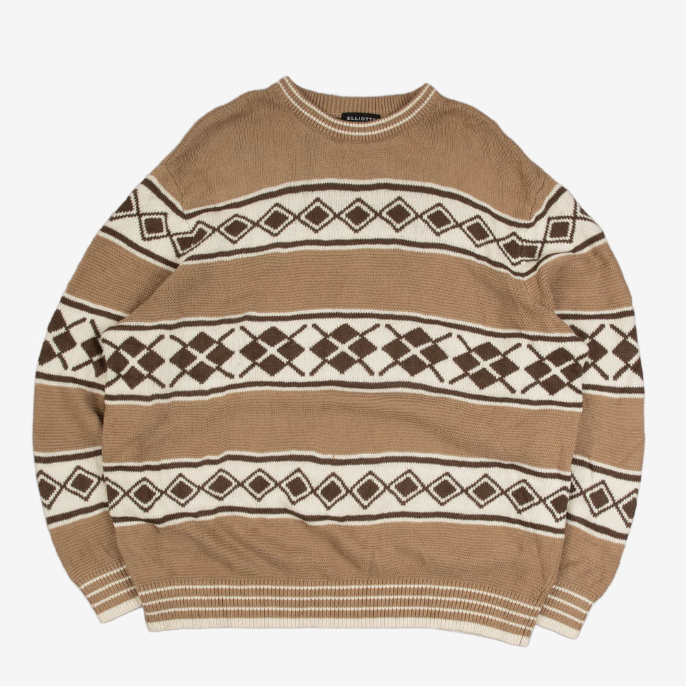 MEN'S VINTAGE 1990S PATTERNED KNITTED JUMPER - X-LARGE