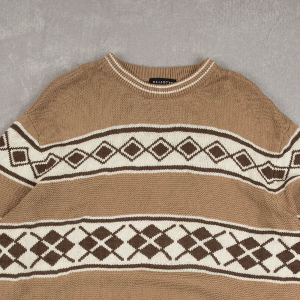 MEN'S VINTAGE 1990S PATTERNED KNITTED JUMPER - X-LARGE