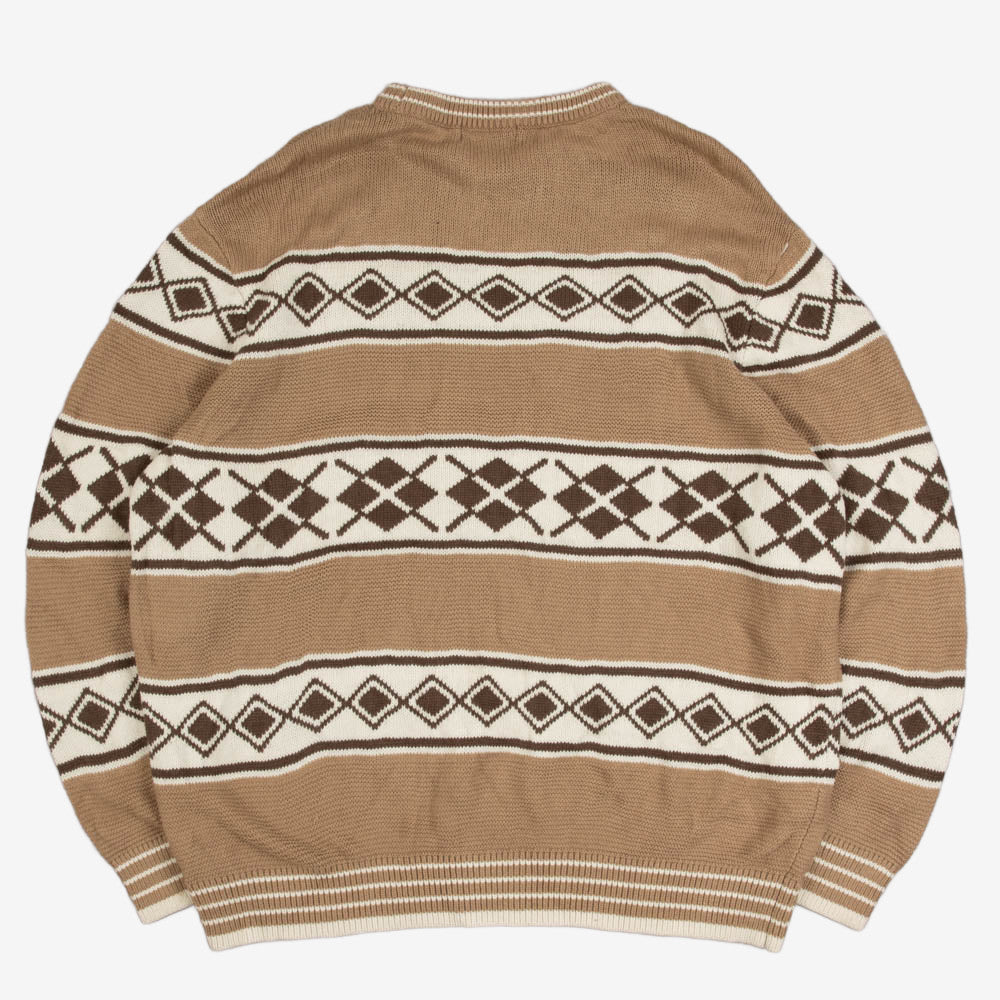 MEN'S VINTAGE 1990S PATTERNED KNITTED JUMPER - X-LARGE