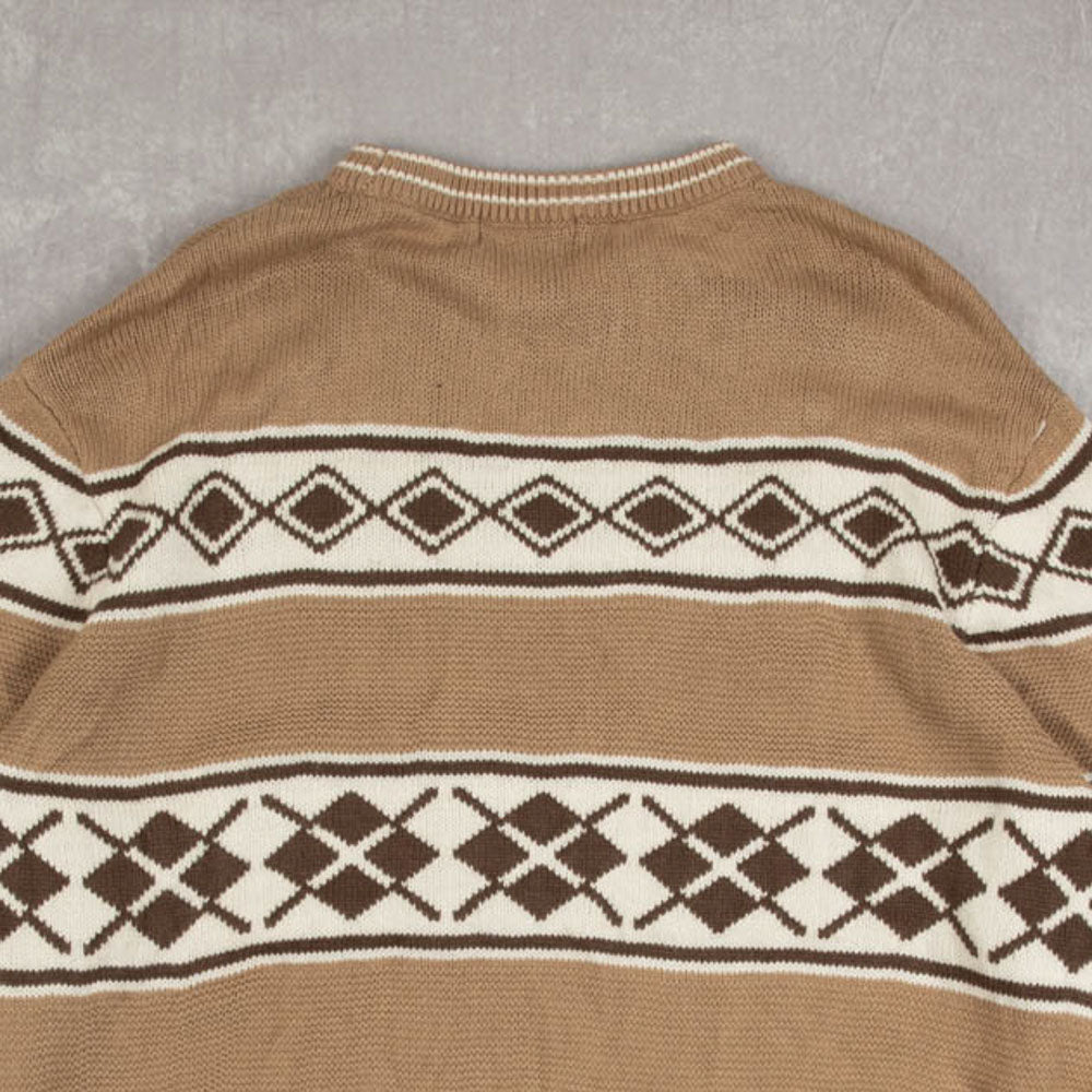 MEN'S VINTAGE 1990S PATTERNED KNITTED JUMPER - X-LARGE