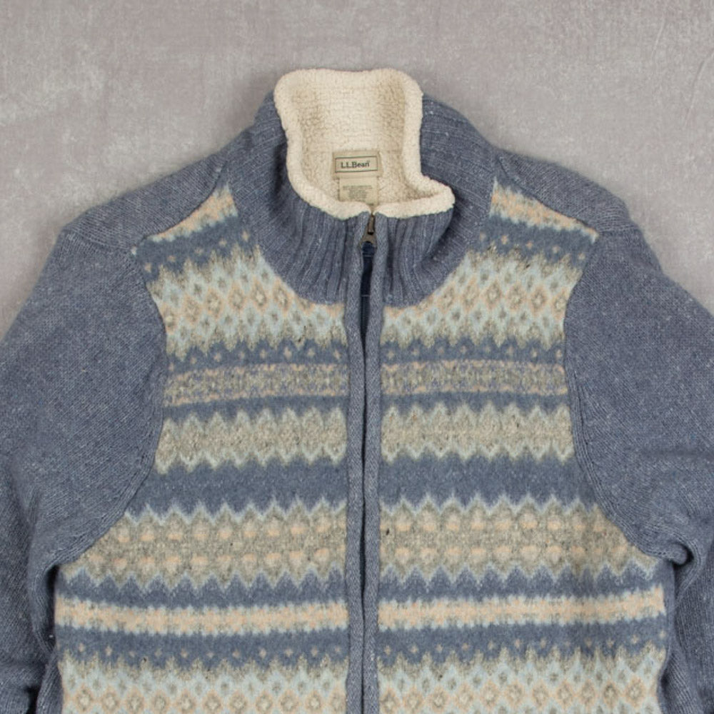 WOMEN'S VINTAGE L.L.BEAN SHERPA LINED FULL ZIP CARDIGAN - LARGE