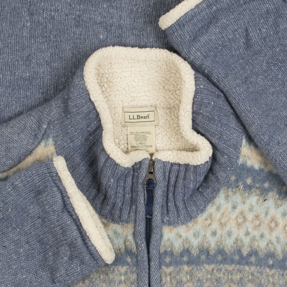 WOMEN'S VINTAGE L.L.BEAN SHERPA LINED FULL ZIP CARDIGAN - LARGE