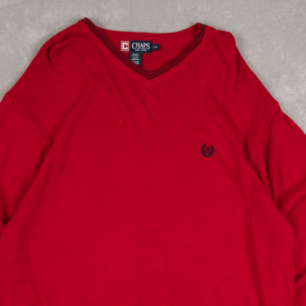 MEN'S VINTAGE CHAPS V-NECK KNITTED JUMPER - LARGE