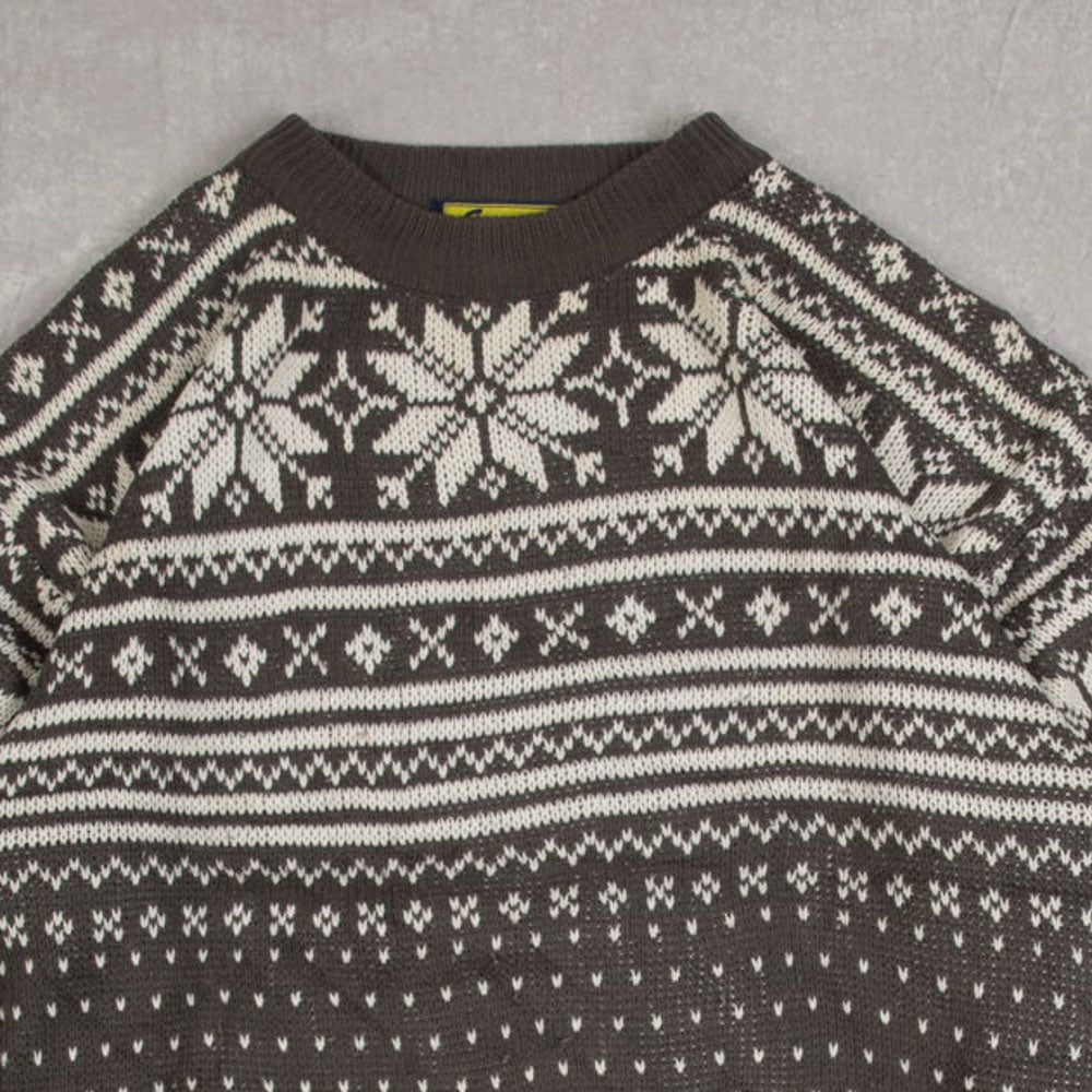 MEN'S VINTAGE 1990S PATTERNED KNITTED JUMPER - MEDIUM