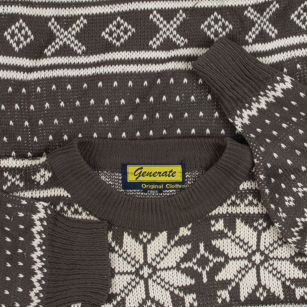 MEN'S VINTAGE 1990S PATTERNED KNITTED JUMPER - MEDIUM