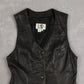 WOMEN'S VINTAGE 1980S LEATHER GILET VEST JACKET - SMALL