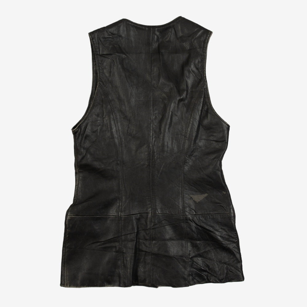 WOMEN'S VINTAGE 1980S LEATHER GILET VEST JACKET - SMALL
