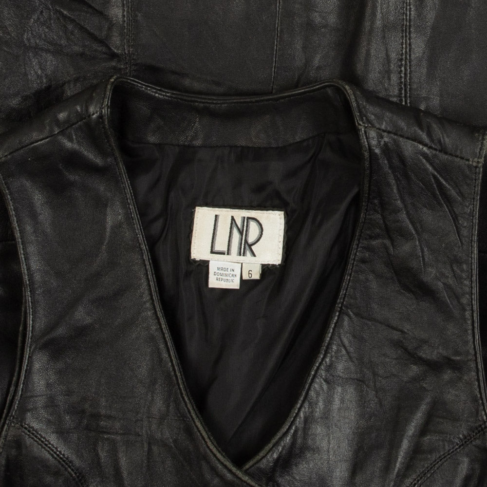 WOMEN'S VINTAGE 1980S LEATHER GILET VEST JACKET - SMALL