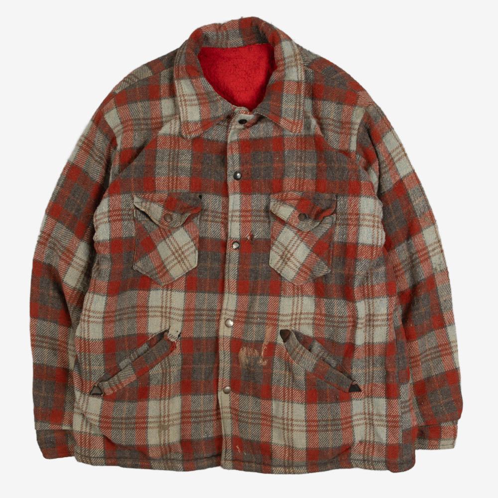 MEN'S VINTAGE 1990S LINED CHECKED WOOL SHIRT JACKET - LARGE