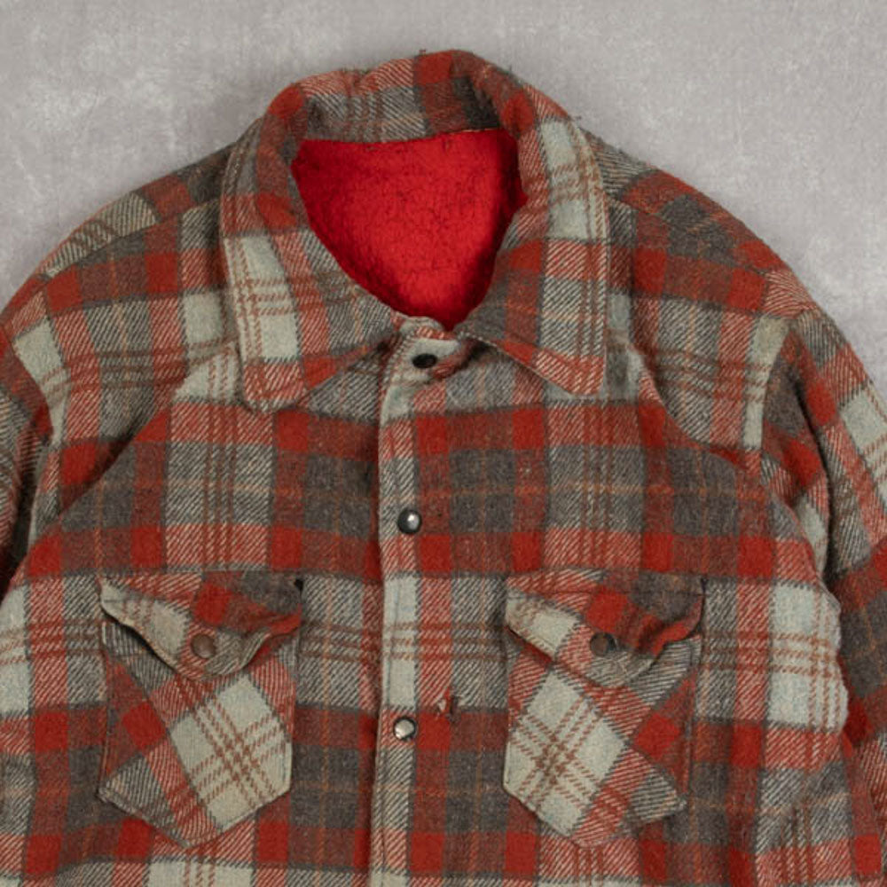 MEN'S VINTAGE 1990S LINED CHECKED WOOL SHIRT JACKET - LARGE