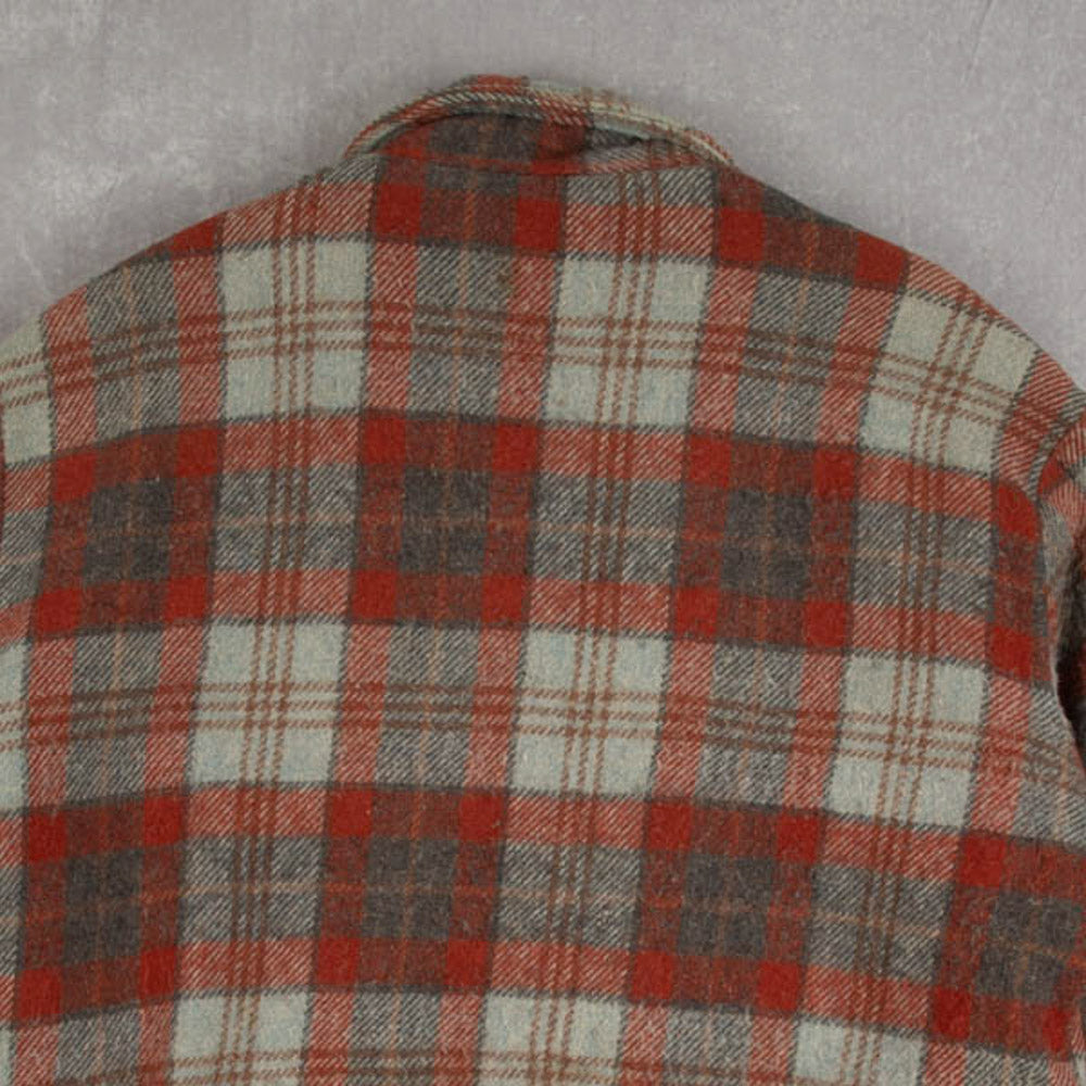 MEN'S VINTAGE 1990S LINED CHECKED WOOL SHIRT JACKET - LARGE