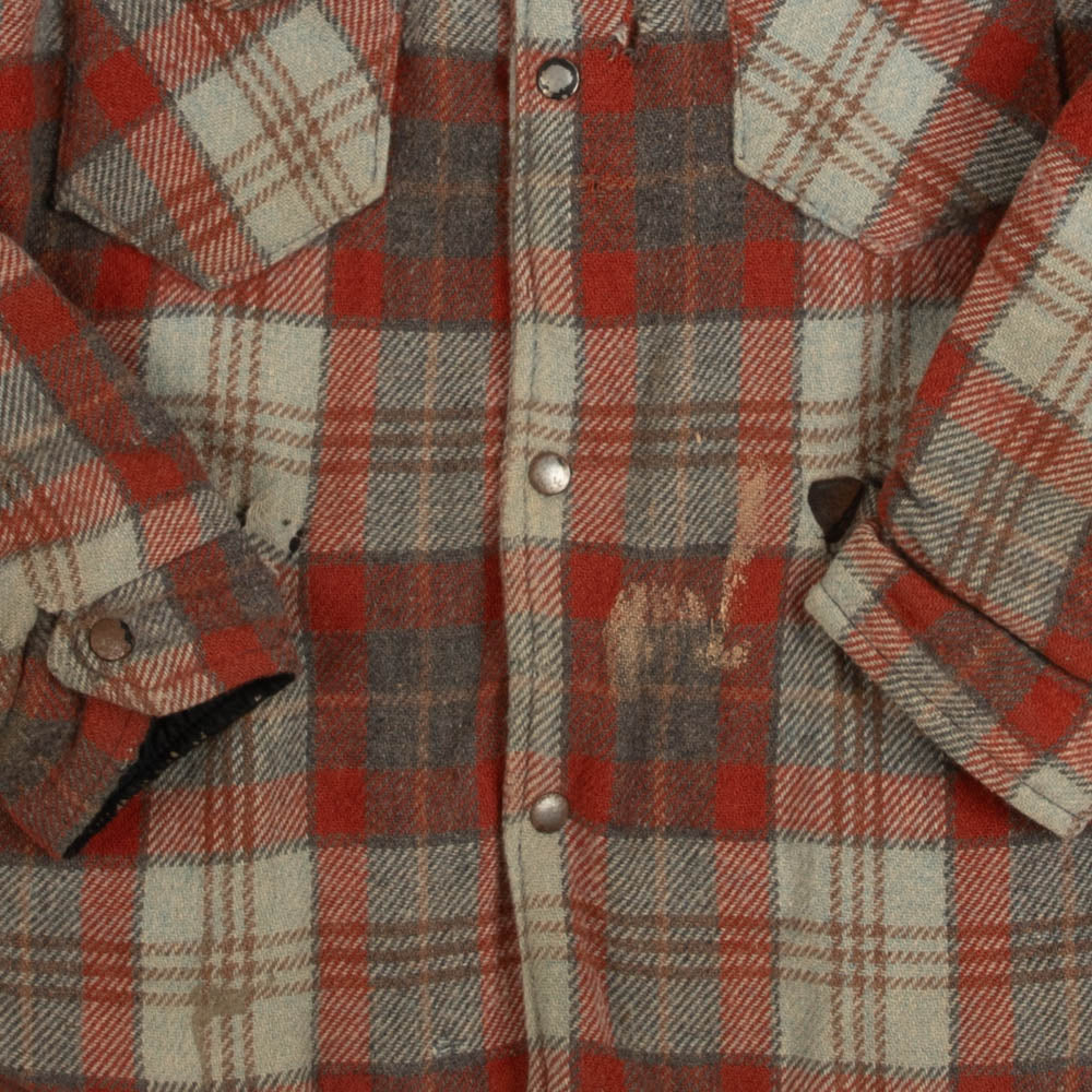 MEN'S VINTAGE 1990S LINED CHECKED WOOL SHIRT JACKET - LARGE
