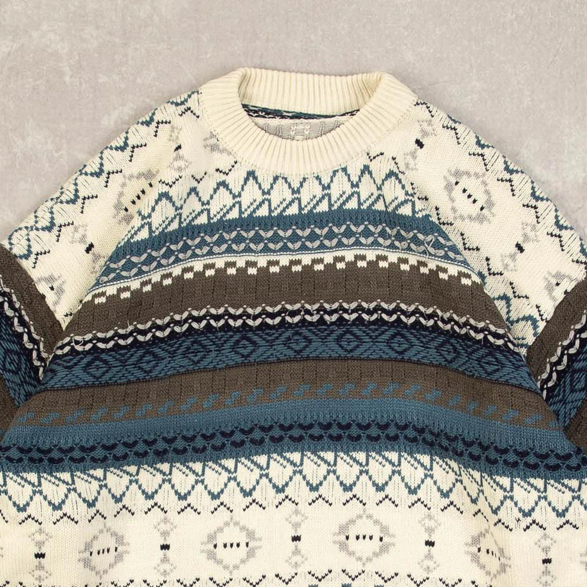 MEN'S VINTAGE 1990S STRUCTURED PATTERNED KNITTED JUMPER - LARGE
