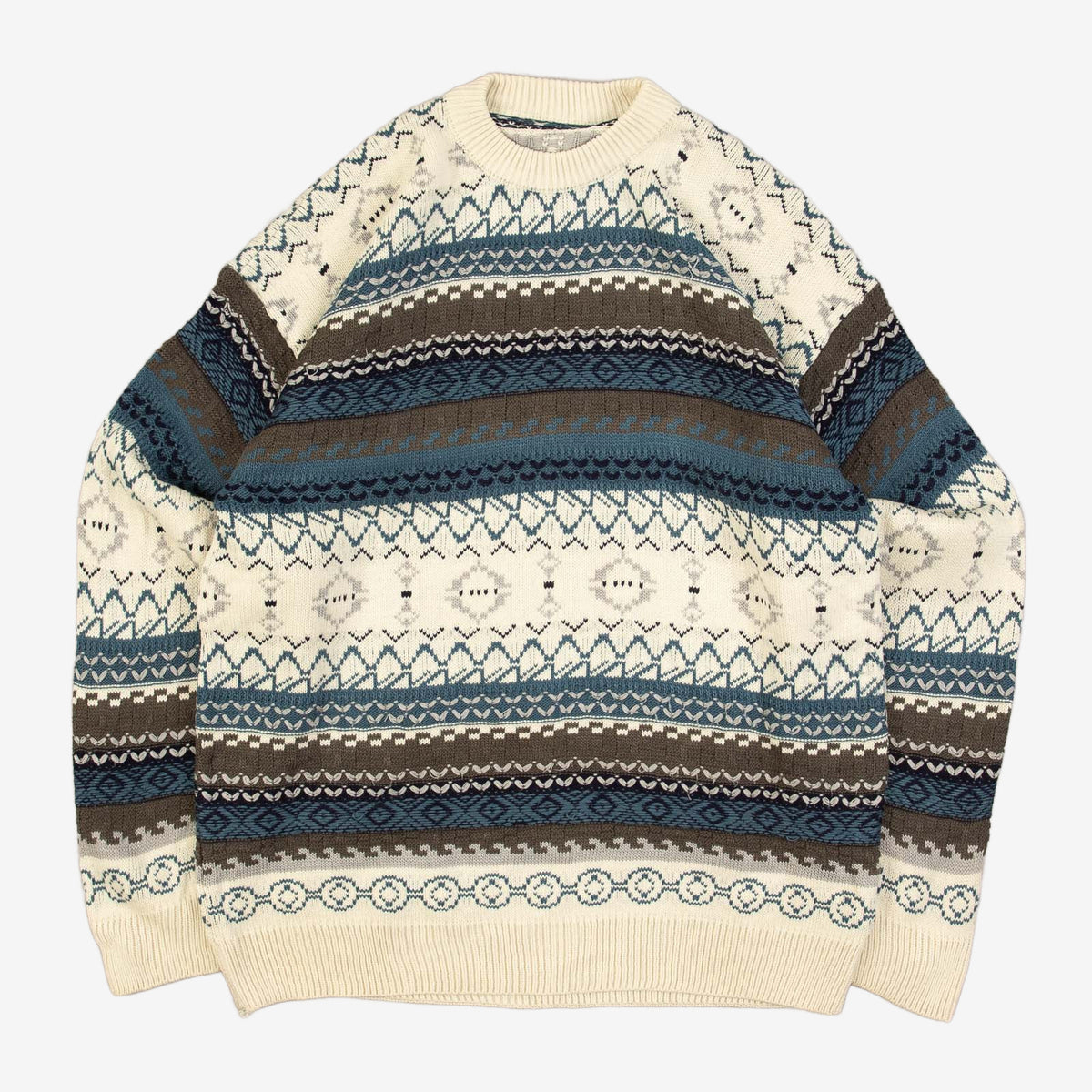 MEN'S VINTAGE 1990S STRUCTURED PATTERNED KNITTED JUMPER - LARGE