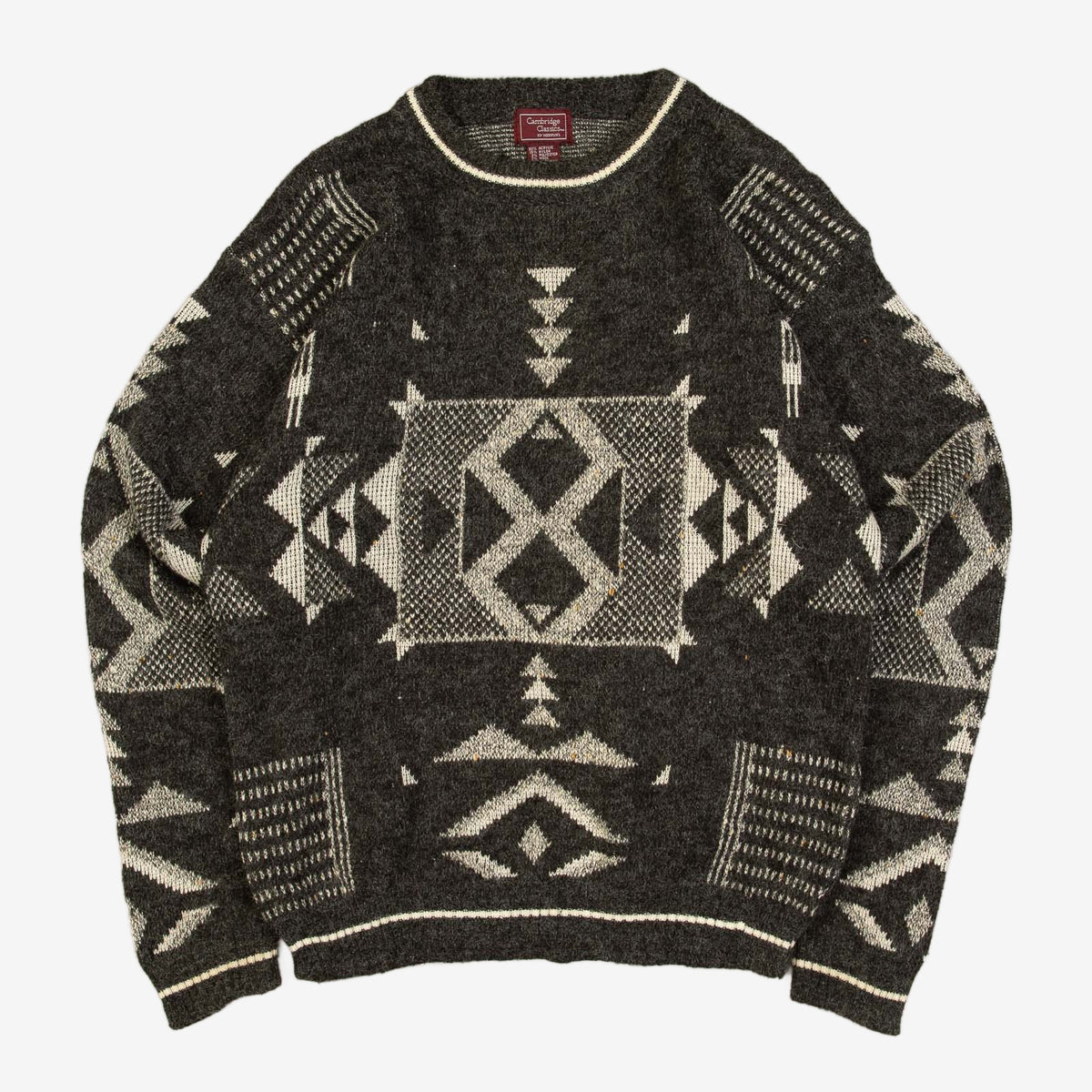 MEN'S VINTAGE 1990S PATTERNED KNITTED JUMPER - MEDIUM