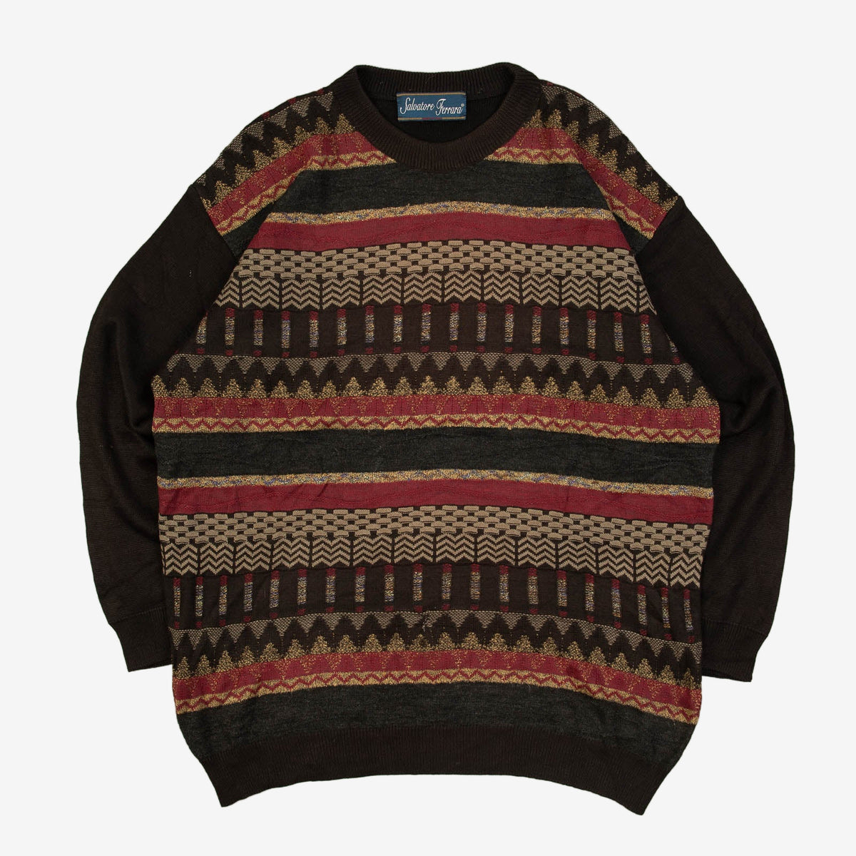 MEN'S VINTAGE 1980S STRUCTURED PATTERNED KNITTED JUMPER - LARGE