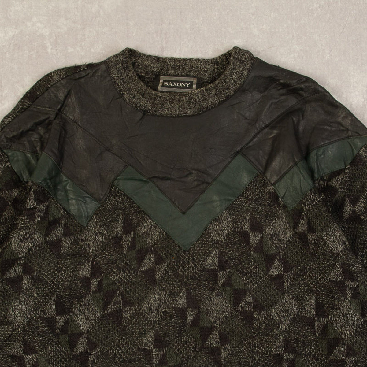 WOMEN'S VINTAGE 1990S LEATHER PATCH PATTERNED KNITTED JUMPER - LARGE