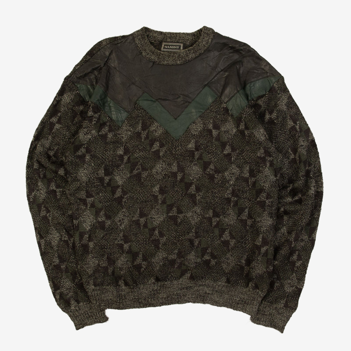 WOMEN'S VINTAGE 1990S LEATHER PATCH PATTERNED KNITTED JUMPER - LARGE