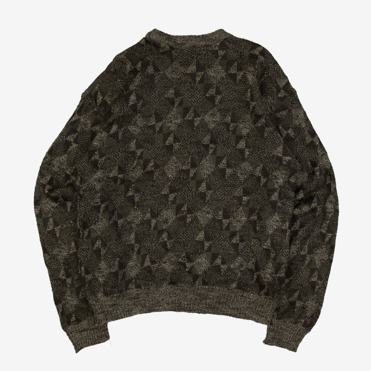 WOMEN'S VINTAGE 1990S LEATHER PATCH PATTERNED KNITTED JUMPER - LARGE
