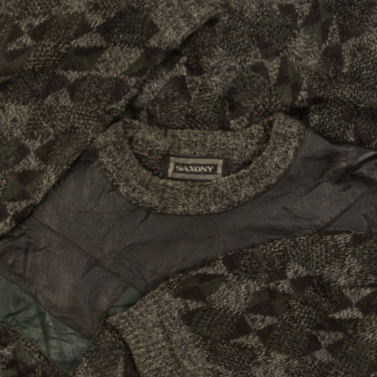 WOMEN'S VINTAGE 1990S LEATHER PATCH PATTERNED KNITTED JUMPER - LARGE