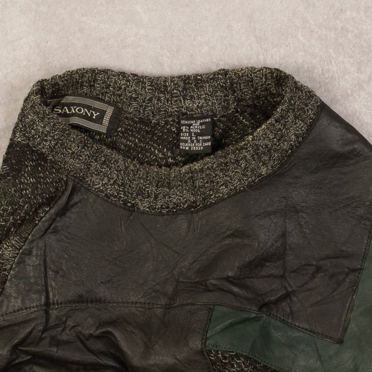 WOMEN'S VINTAGE 1990S LEATHER PATCH PATTERNED KNITTED JUMPER - LARGE