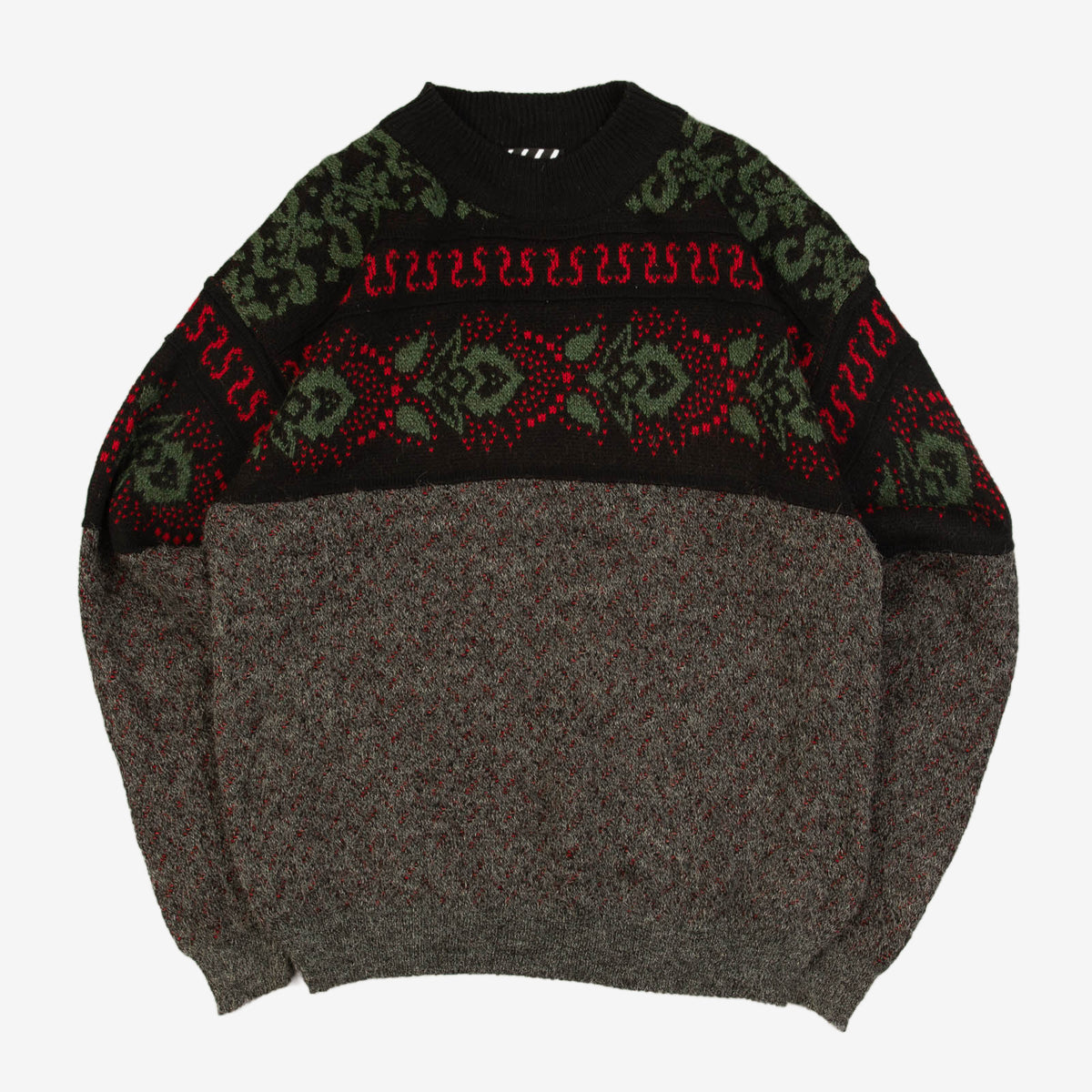MEN'S VINTAGE 1990S PATTERNED KNITTED JUMPER - MEDIUM