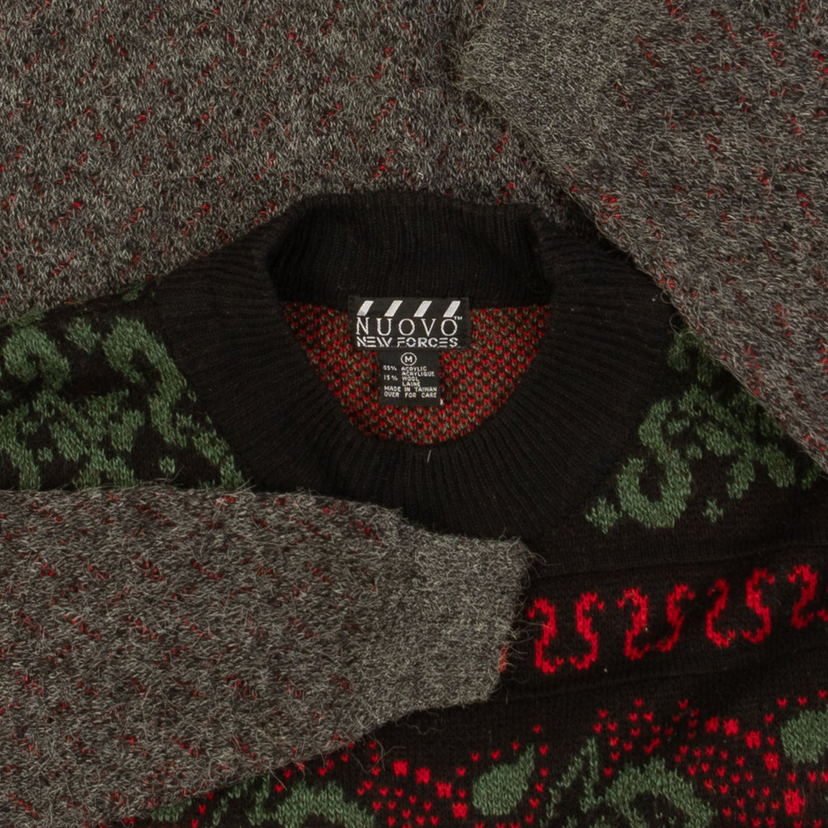 MEN'S VINTAGE 1990S PATTERNED KNITTED JUMPER - MEDIUM