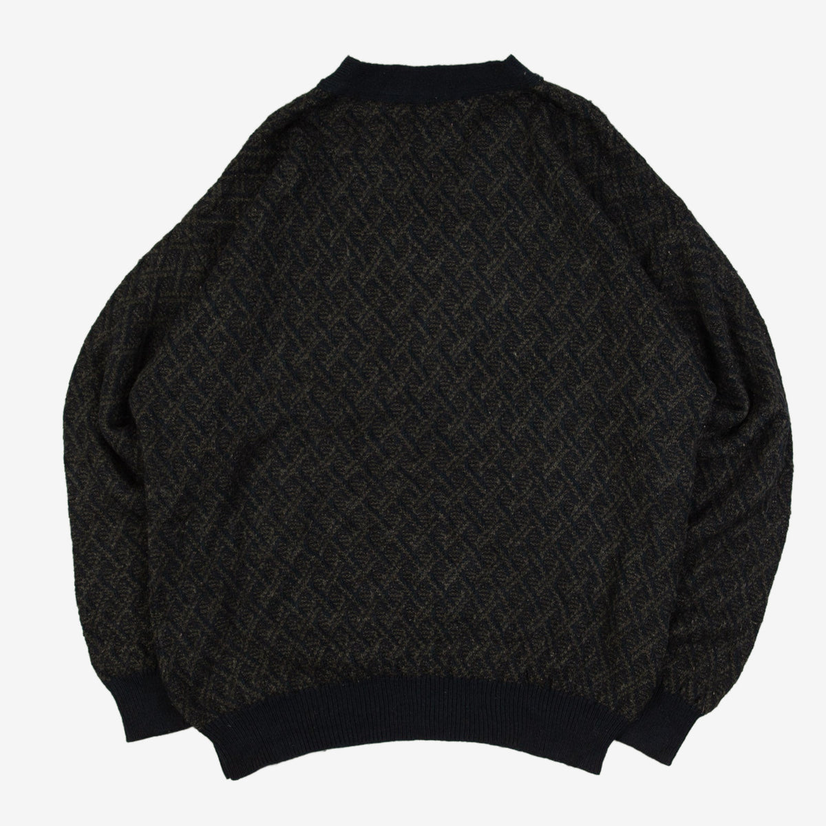MEN'S VINTAGE 1990S STRUCTURED V-NECK KNITTED JUMPER - LARGE