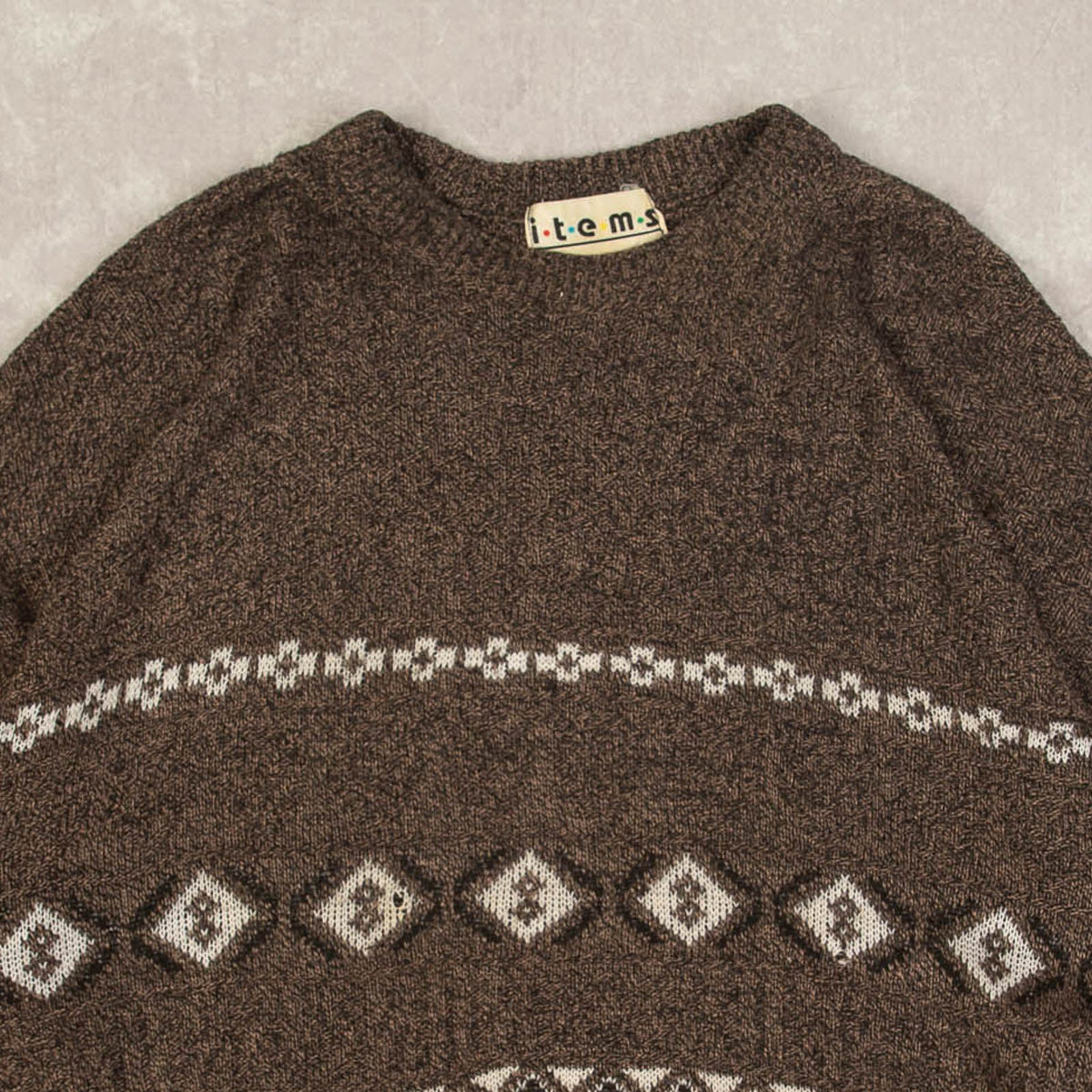 MEN'S VINTAGE 1980S PATTERNED KNITTED JUMPER - X-LARGE