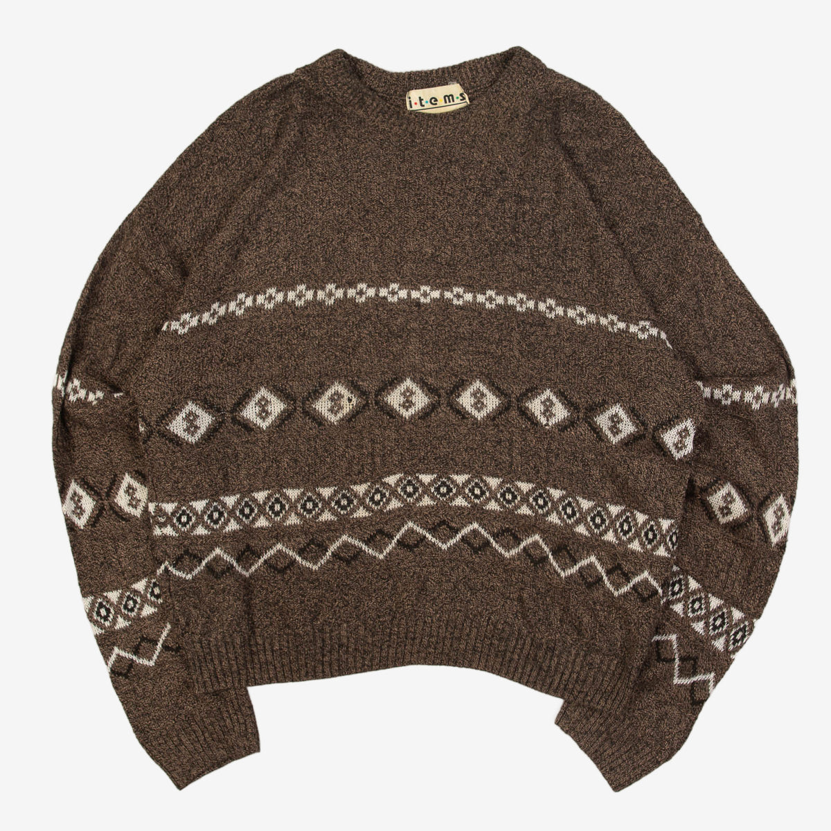MEN'S VINTAGE 1980S PATTERNED KNITTED JUMPER - X-LARGE