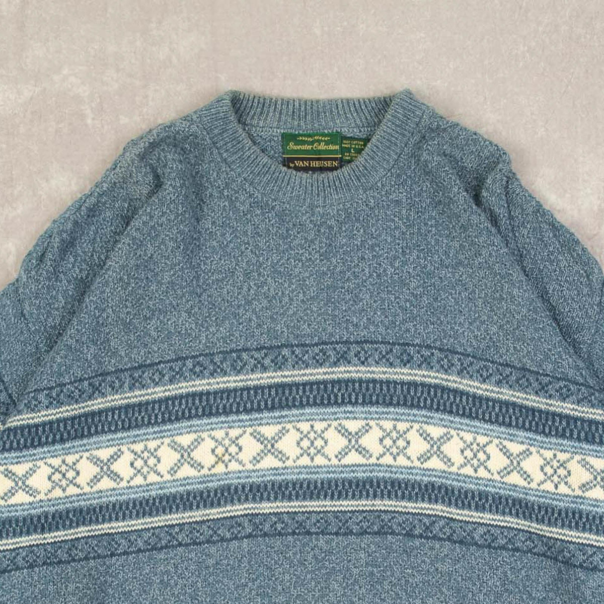 MEN'S VINTAGE 1990S PATTERNED KNITTED JUMPER - LARGE