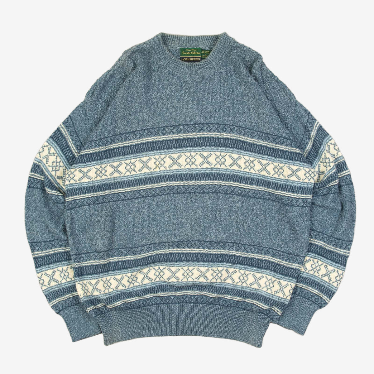 MEN'S VINTAGE 1990S PATTERNED KNITTED JUMPER - LARGE