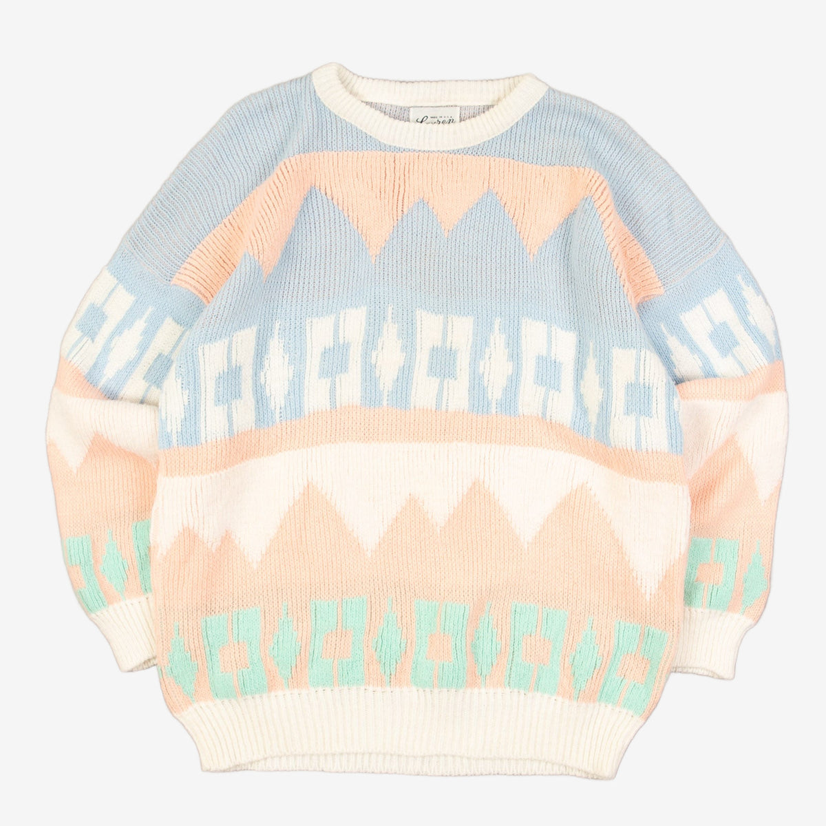 WOMEN'S VINTAGE 1980S STRUCTURED PATTERNED KNITTED JUMPER - LARGE