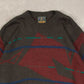 MEN'S VINTAGE 1980S STRIPED GRAPHIC PRINT KNITTED JUMPER - MEDIUM