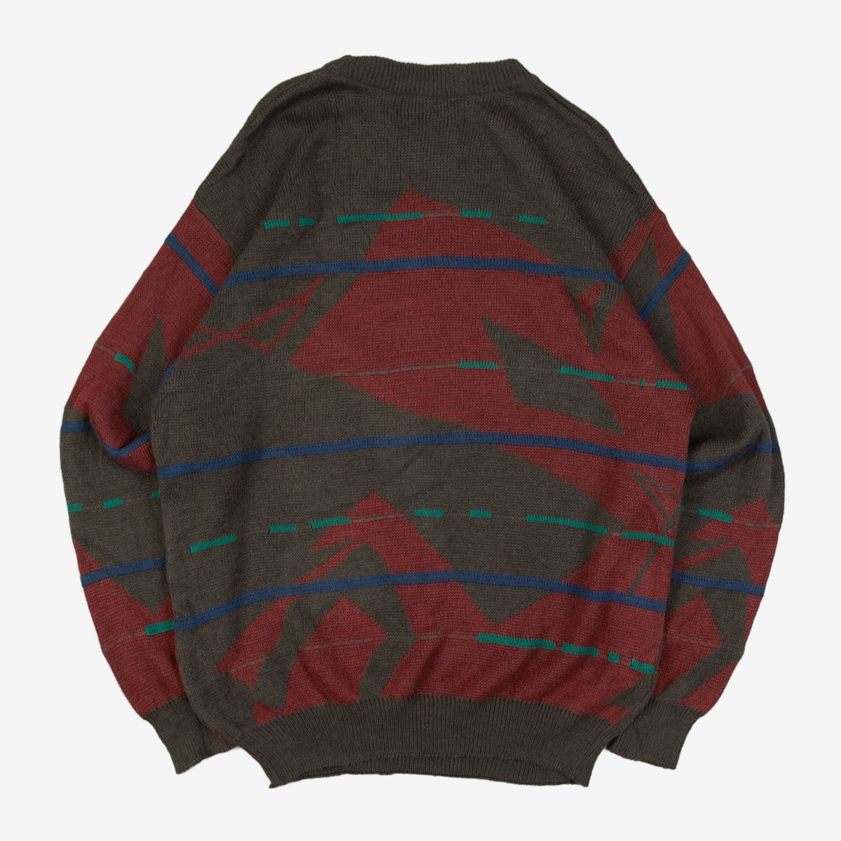 MEN'S VINTAGE 1980S STRIPED GRAPHIC PRINT KNITTED JUMPER - MEDIUM