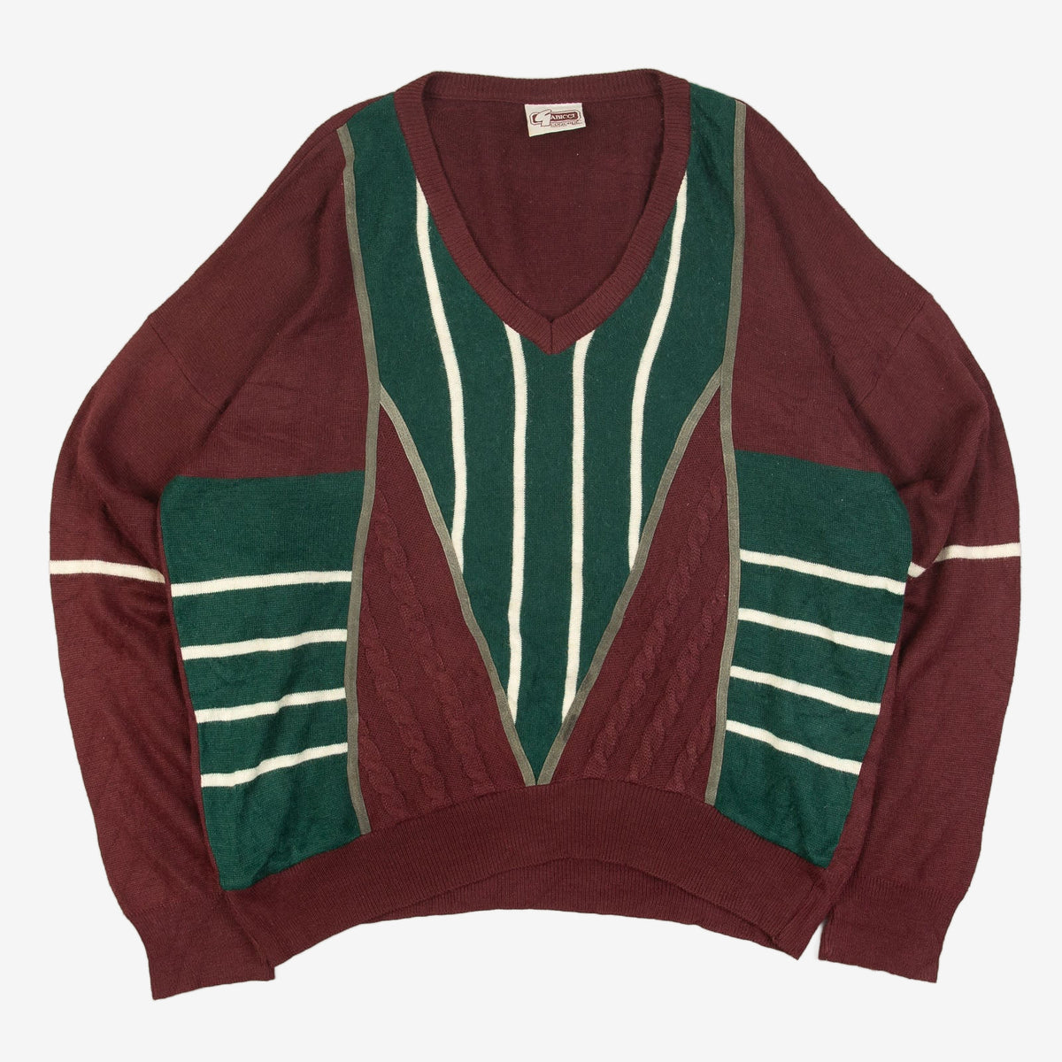 MEN'S VINTAGE 1990S PATTERNED STRUCTURED KNITTED JUMPER - LARGE