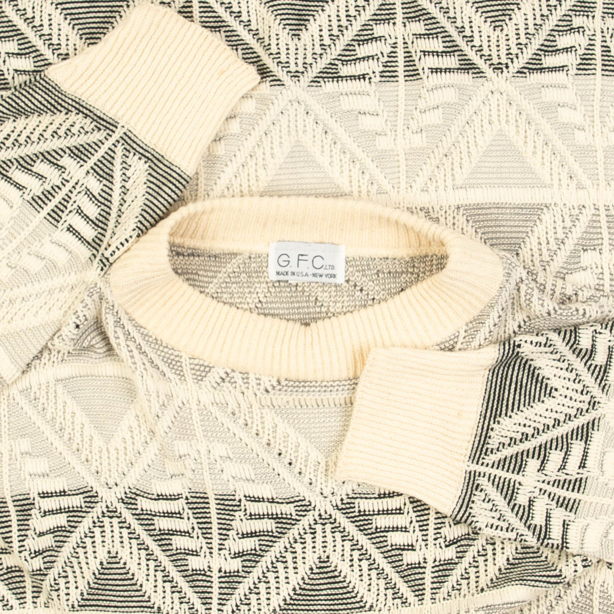 WOMEN'S VINTAGE 1980S PATTERNED STRUCTURED KNITTED JUMPER - MEDIUM