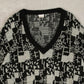 MEN'S VINTAGE 1980S PATTERNED V-NECK KNITTED JUMPER - MEDIUM