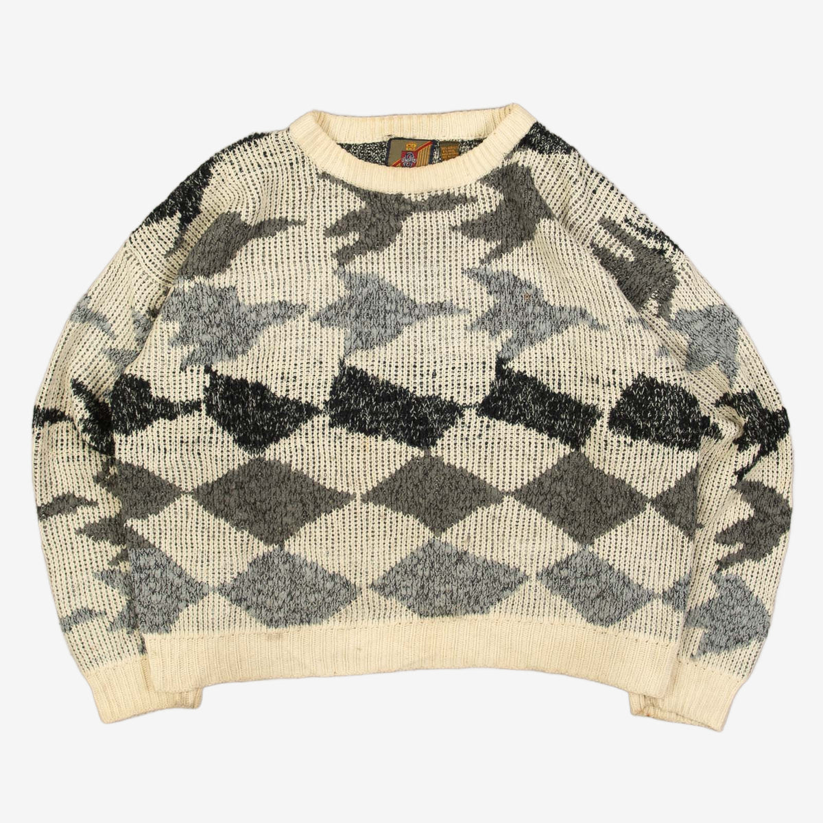 WOMEN'S VINTAGE 1990S BOXY STRUCTURED PATTERNED KNITTED JUMPER - LARGE