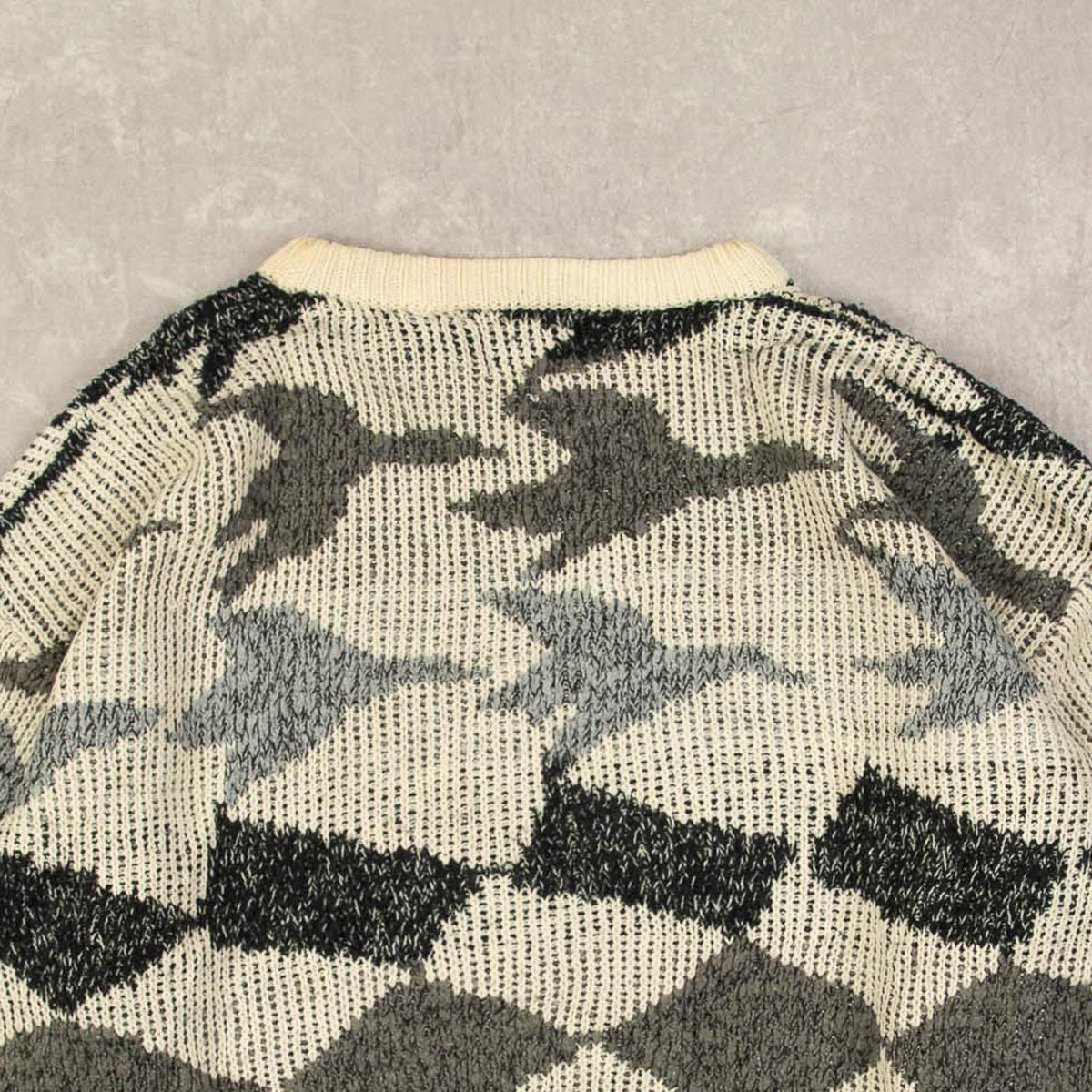 WOMEN'S VINTAGE 1990S BOXY STRUCTURED PATTERNED KNITTED JUMPER - LARGE