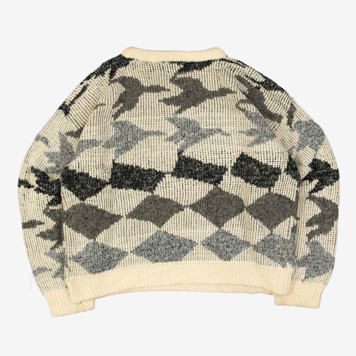 WOMEN'S VINTAGE 1990S BOXY STRUCTURED PATTERNED KNITTED JUMPER - LARGE