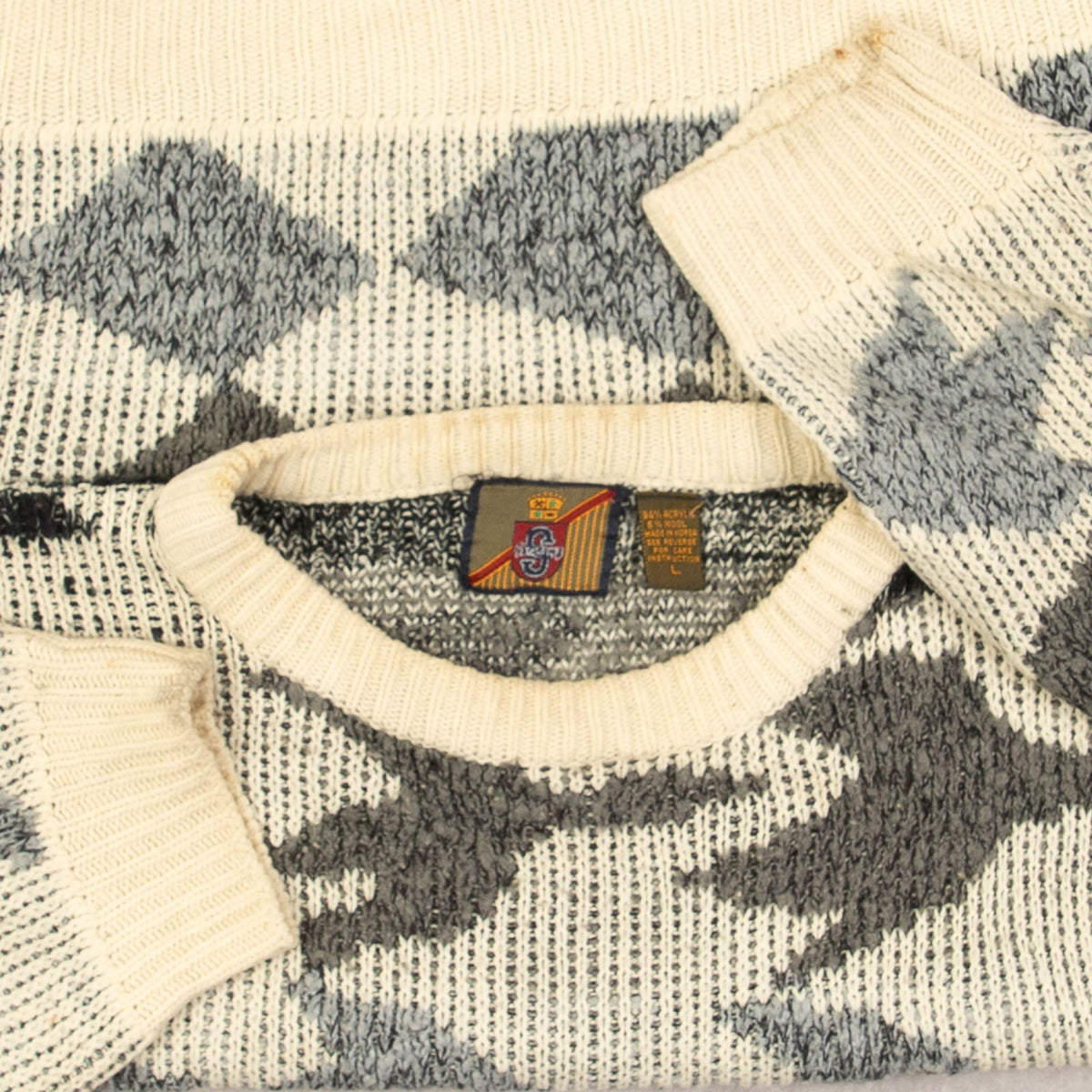 WOMEN'S VINTAGE 1990S BOXY STRUCTURED PATTERNED KNITTED JUMPER - LARGE