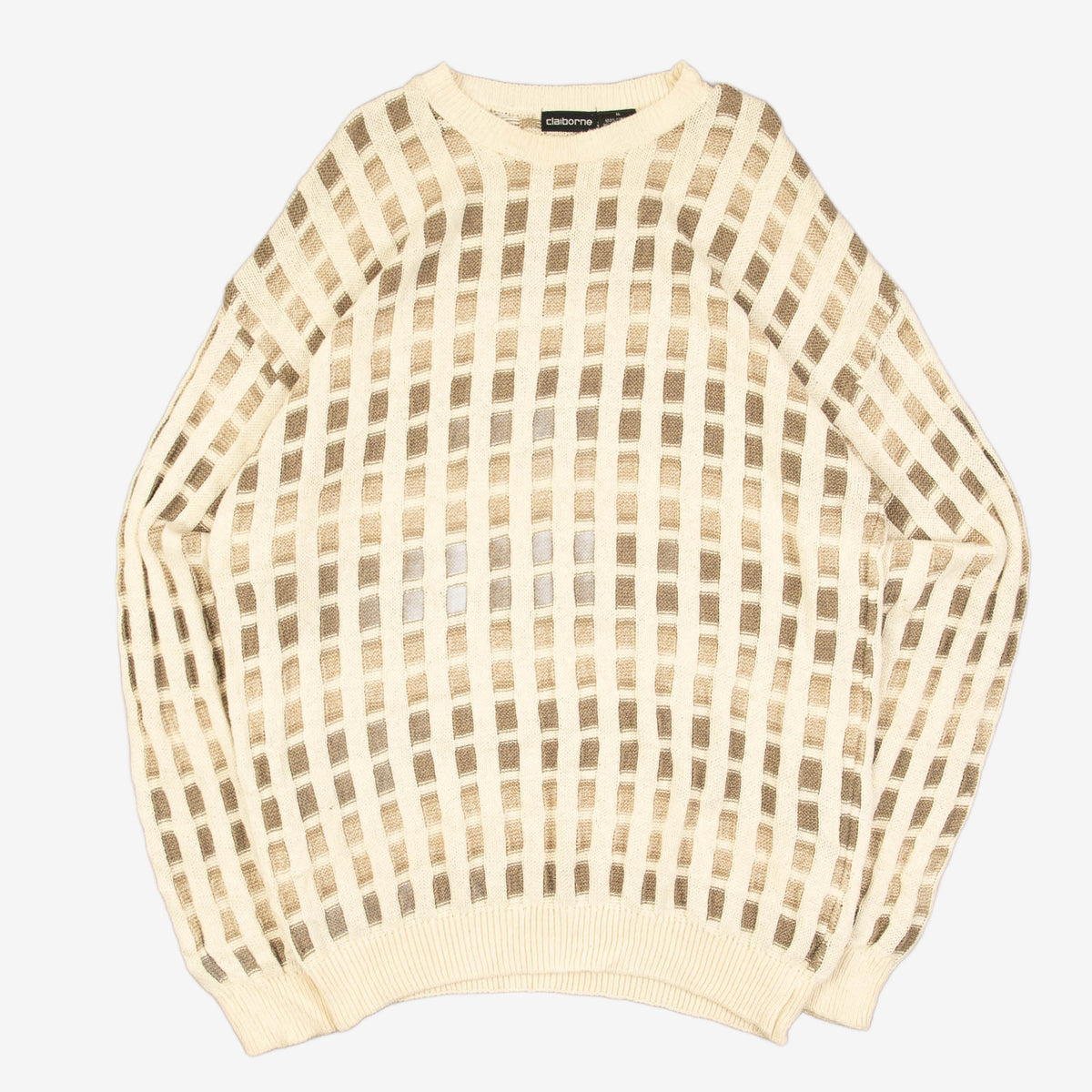 MEN'S VINTAGE 1990S STRUCTURED PATTERNED KNITTED JUMPER - X-LARGE
