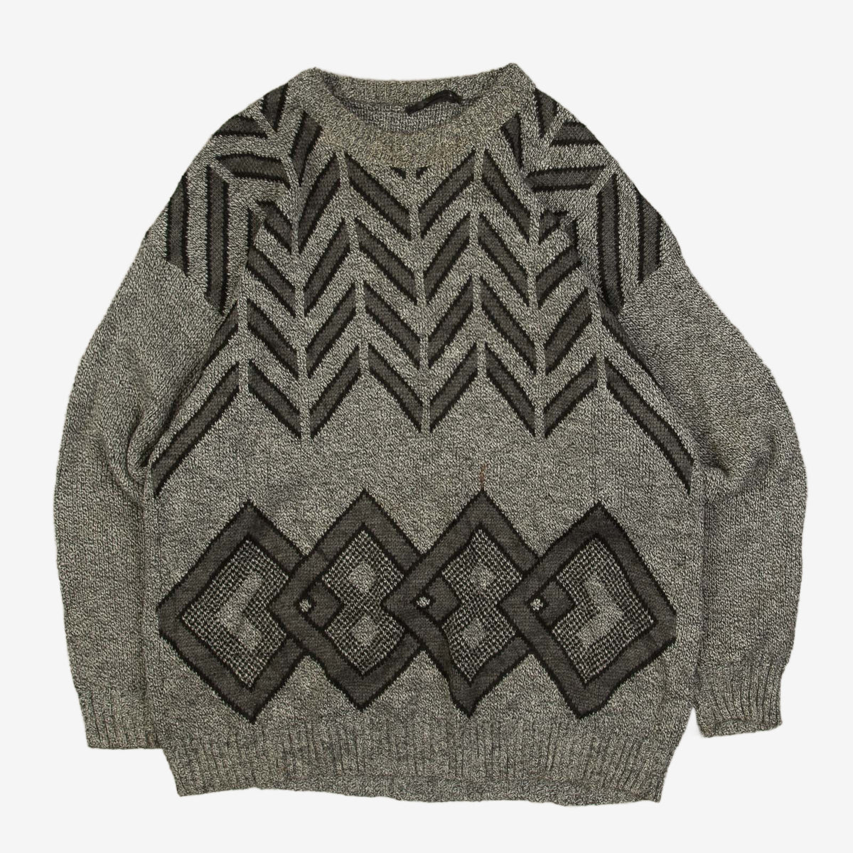 MEN'S VINTAGE 1980S CHEVRON PATTERNED KNITTED JUMPER - LARGE