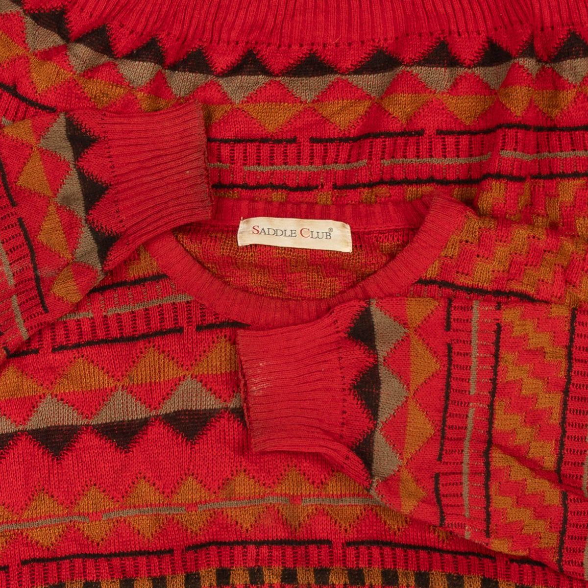 MEN'S VINTAGE 1990S STRUCTURED PATTERNED KNITTED JUMPER - LARGE