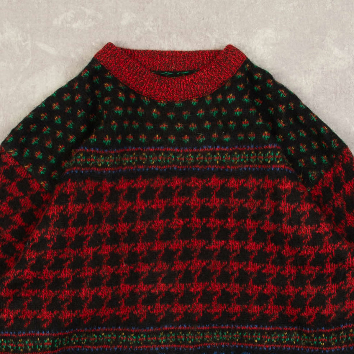 MEN'S VINTAGE HERRINGBONE PATTERNED KNITTED JUMPER - MEDIUM