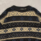 MEN'S VINTAGE 1990S SEARS PATTERNED KNITTED JUMPER - LARGE