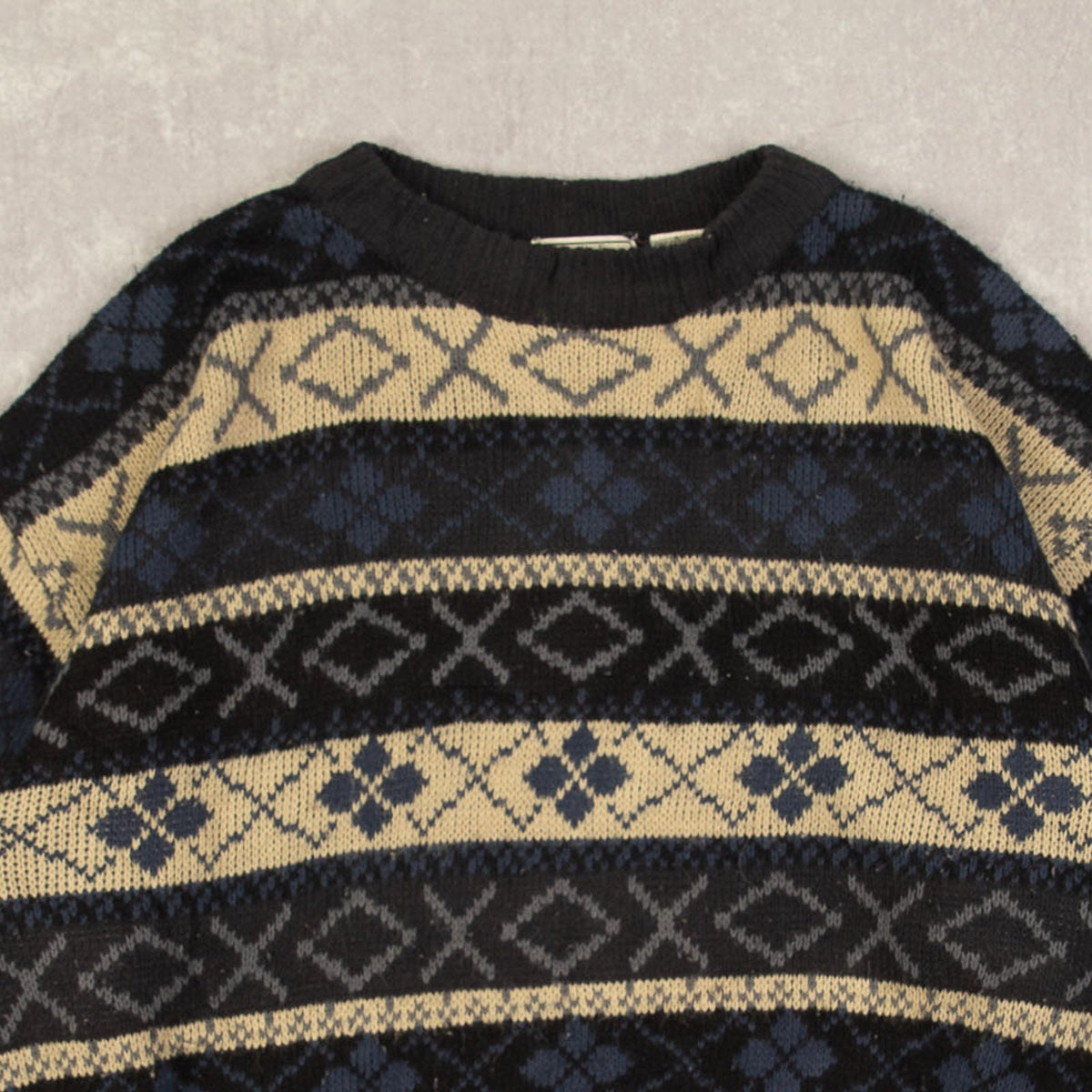 MEN'S VINTAGE 1990S SEARS PATTERNED KNITTED JUMPER - LARGE